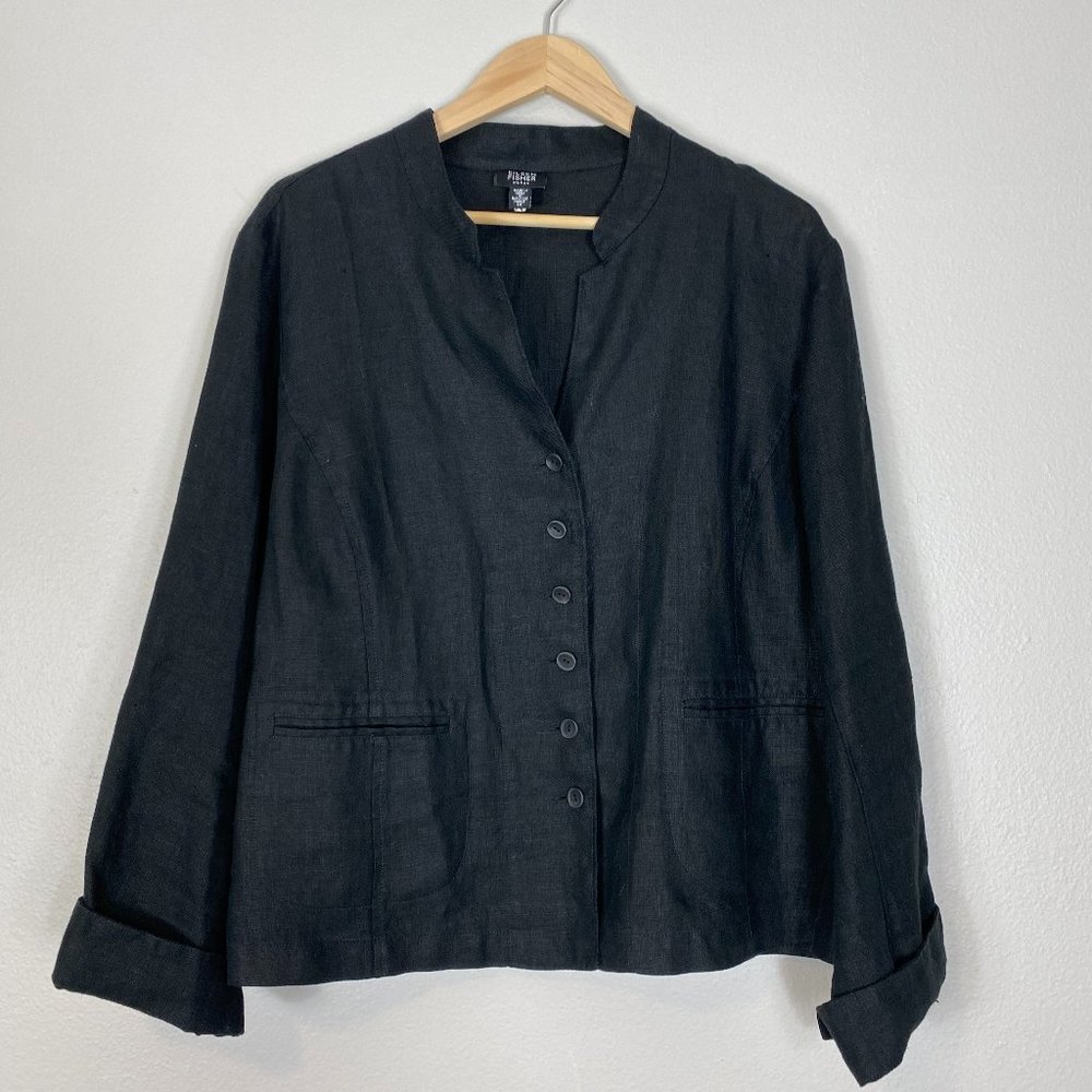 Eileen Fisher Black Blazer Linen Jacket